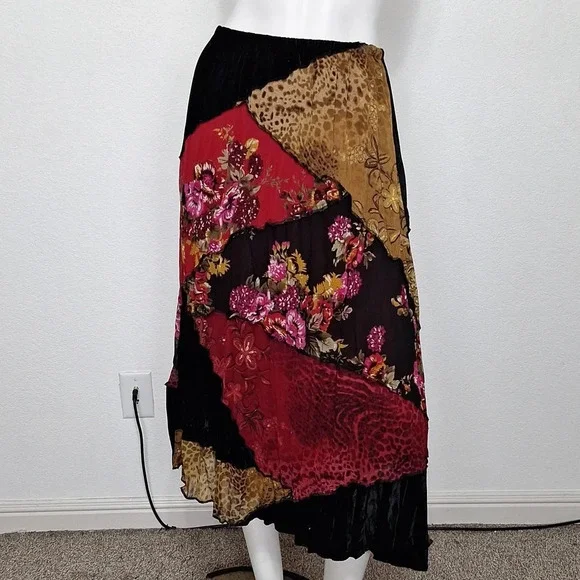 Koret Velvet Whimsy Goth Animal Print Floral Romantic Goth Maxi Witchy Skirt S/P - Picture 1 of 13